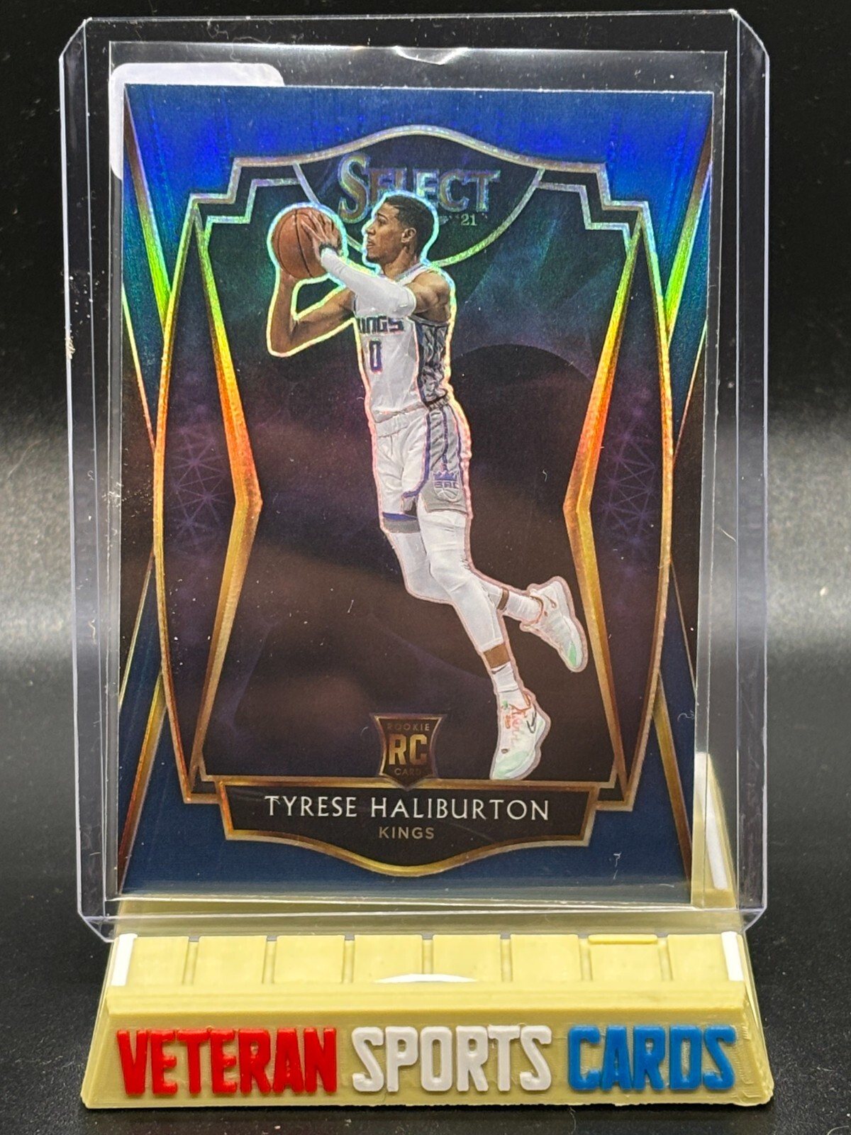 2020-21 Select Premier Level Prizm Blue Holo Rookie Tyrese Haliburton- Kings RC
