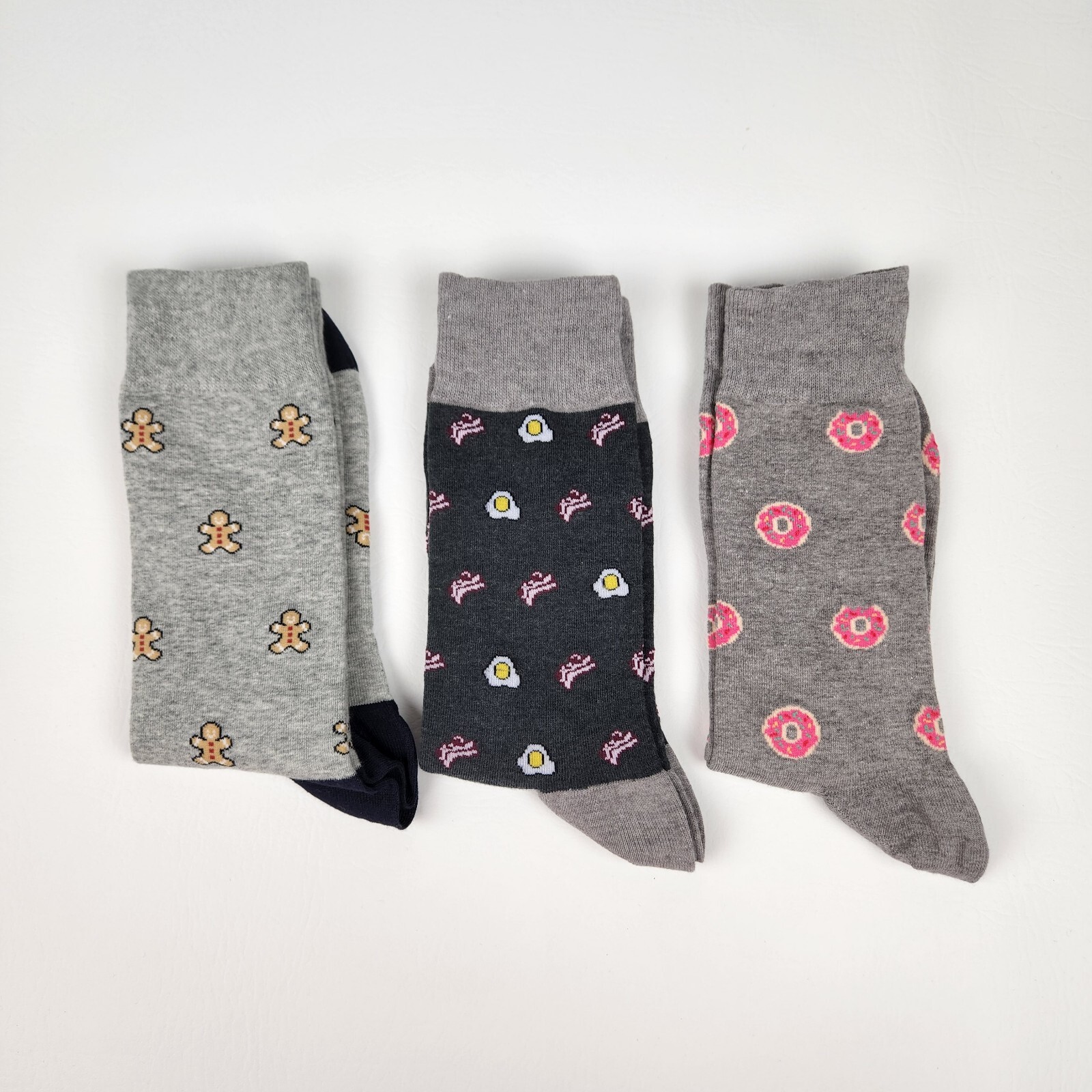 J Crew Mens Socks Bacon Eggs Donuts Ginger Bread Man One Size Lot of 3