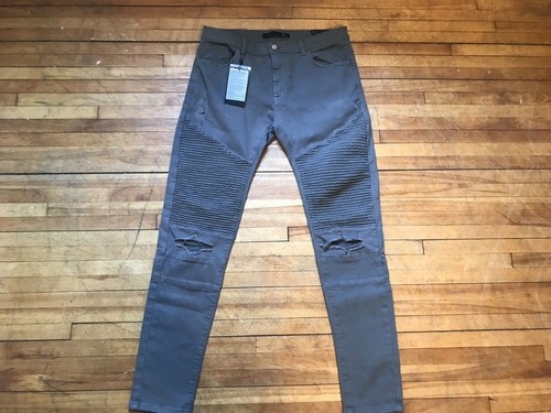 ZARA MAN SKINNY FIT STONE GREY DESTROYED BIKER ROCKER DENIM JEANS S 34 50  44 | eBay