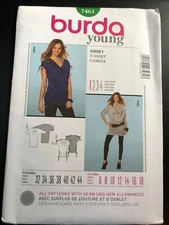 Burda Young Pattern 7461 Ms Tops w/Waterfall Neckline & Sleeve Variations 6- 18
