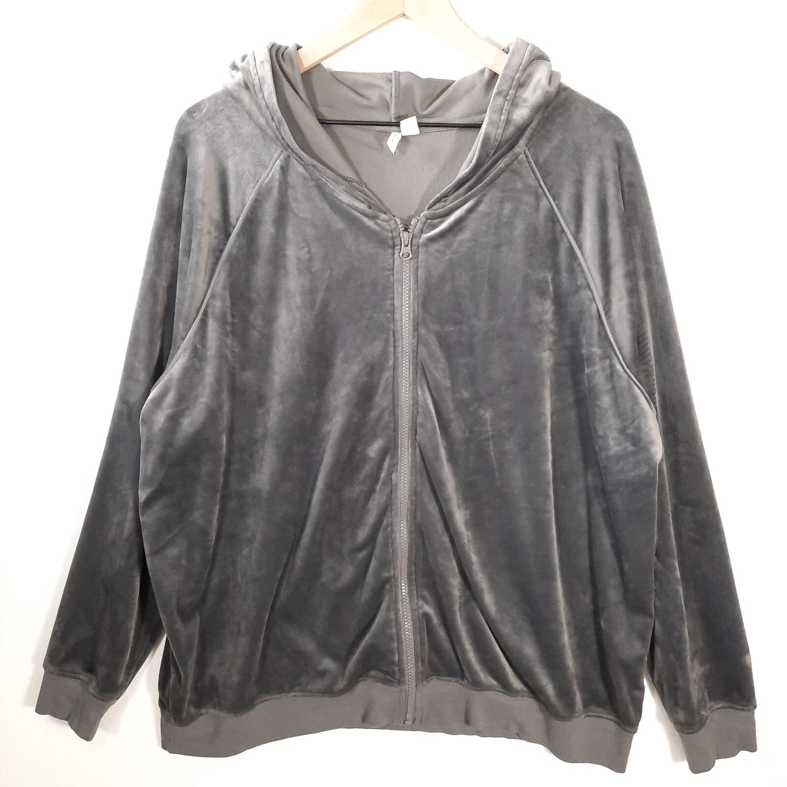 Live Well Lounge Women's Zip Hoodie Size X-Large Gray Velour Slouchy Cozy Soft