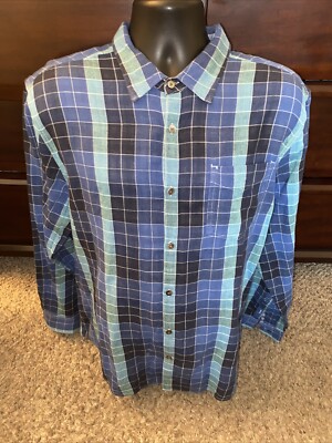 Carbon 2 Cobalt Blue Check Cotton Long Sleeve Button Up Shirt Size Large