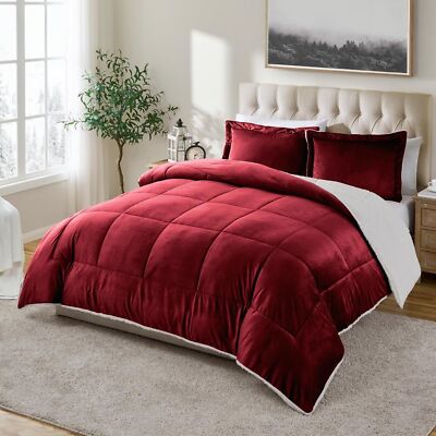 Cathay Home King 3 PC Comforter Set Ultra Soft Plush Reversible Micromink Sherpa