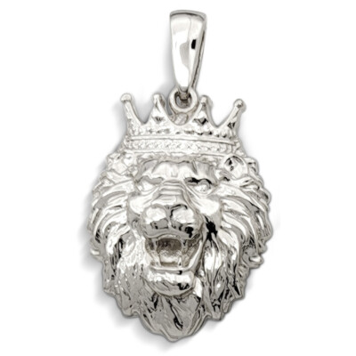 Echt 14K Weißgold Löwe Anhänger mit Krone, 3 Größen, Löwe König Anhänger