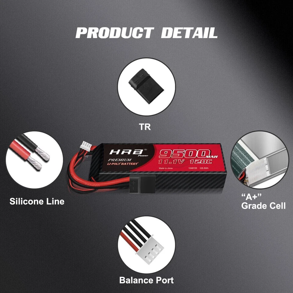2шт HRB 11.1V 9500mAh 3S литий-полимерный аккумулятор для RC Tr автомобиля вертолета Quad дрона - Изображение 2 из 4