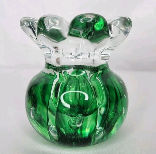 Vtg K Zimmerman Art Glass Paperweight Vase Green Toothpick Holder Artist Signed - Picture 4 of 11