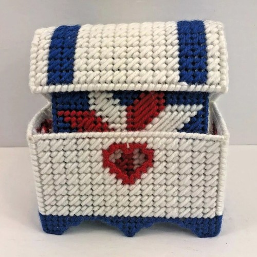 Handmade Coasters Plastic Canvas Needlepoint Americana 4 July With Chest Holder - Picture 3 of 13