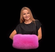 Genuine Neon Pink Shadow Fox Fur Muff Arms Hands Warmer