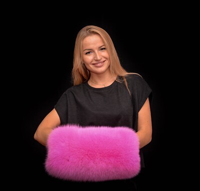 Genuine Neon Pink Shadow Fox Fur Muff Arms Hands Warmer