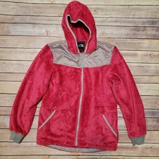 The North Face Oso Denali Fleece Hoodie Jacket Full Zip Pink Gray Girls XL 18