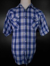 Cool Men's XL Plains Westernwear Blue Plaid Short Sleeve Snap Button Shirt