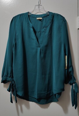 Lily White Women's Teal 3/4 Sleeve Asymmetric Hem Top Size L