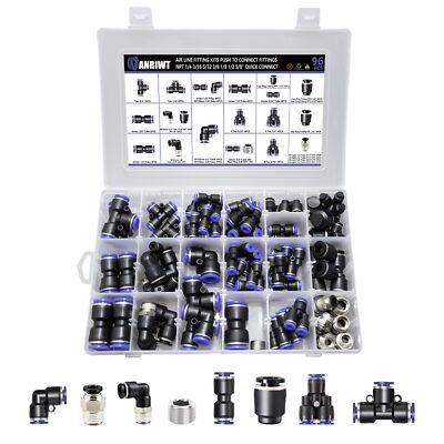 96Pcs Quick Connect Air Hose Fitting Kit, NPT 1/4,3/16, 5/32,3/8,1/8,1/2,5/8" Push To Connect Fittings Air Line Pneumatic Fittings Kit Connectors For - View #5