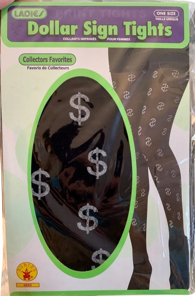 Meia-calça feminina letreiro dólar tamanho único preta prata sexy fantasia cosplay - Imagem 4 de 4