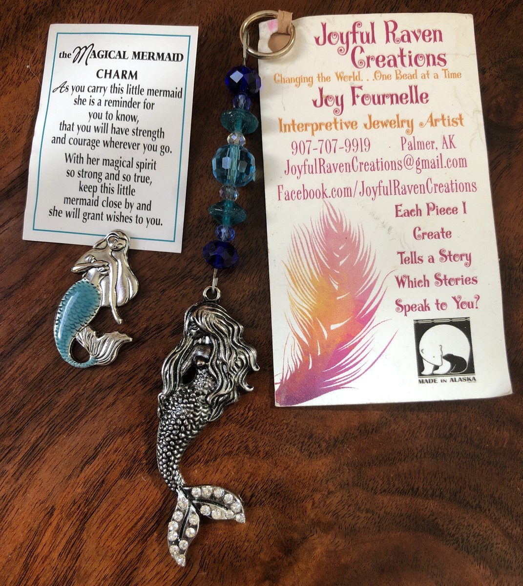Lot KEY CHAIN GLASS BEADS Mermaid Magical Mermaid Strength Charm