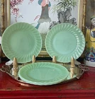 Vtg Anchor Hock Fire King Jadeite Swirl Plates, 10" Set of Four (4)
