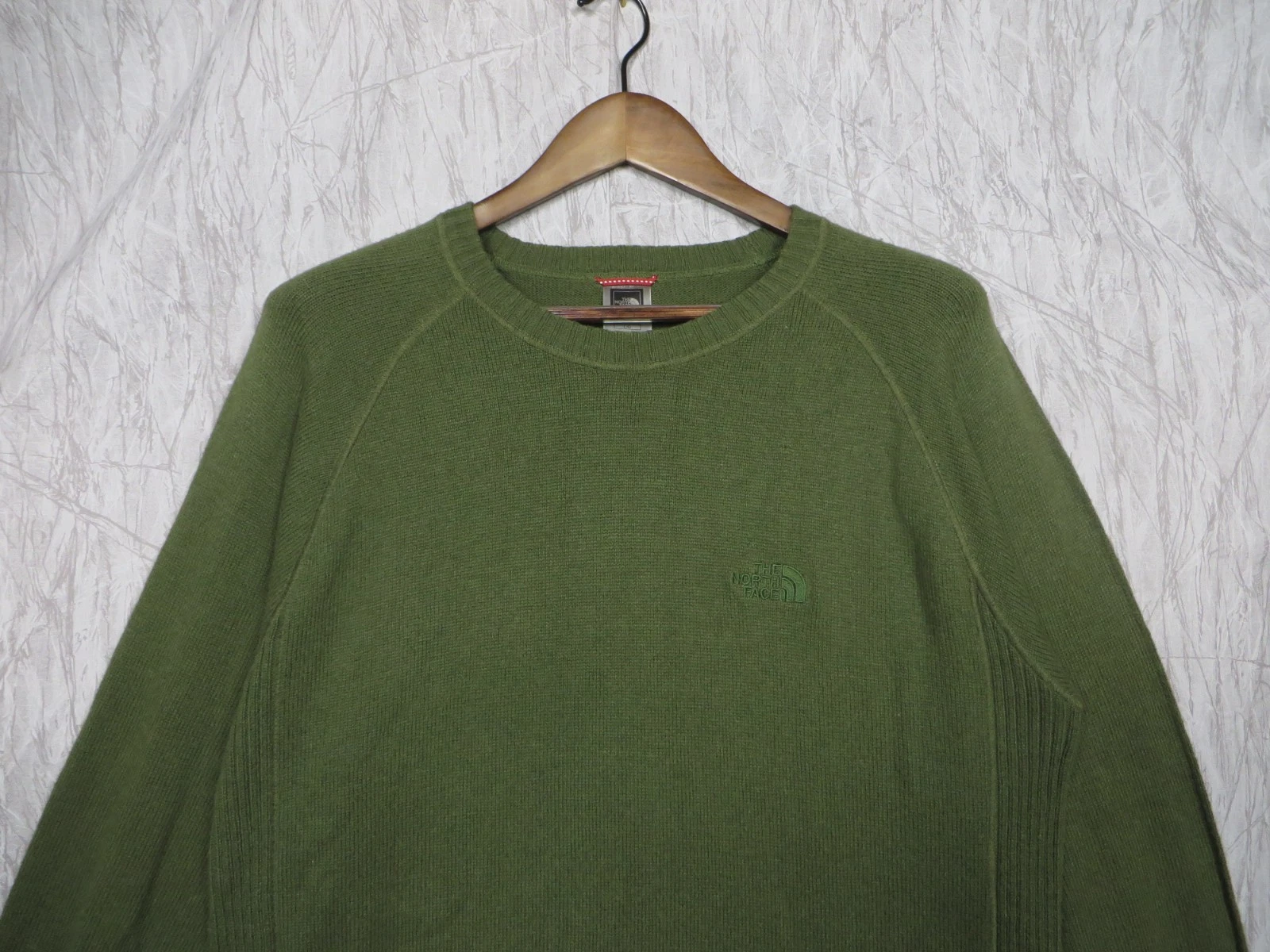 The North Face Sweater Mens L Green Crewneck Knit Pullover Cotton Wool