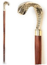 Brass Cobra Head Walking Cane Antique Snake Handle Wooden Stick Vintage Brass Wa