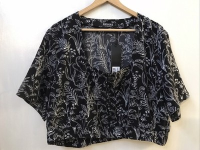 Disturbia Siofra  Lace Up Crop Top Black White Whimsigoth Goth Size 16 NWT