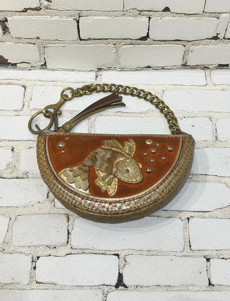 Estuche Coach Vintage Pez Koi Multicolor Dorado Naranja Latón Moneda Cremallera Y2K MUY RARO Foto 3 de 4