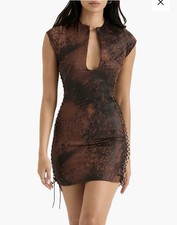 House of CB London Daphne Antique Cooper Lace Up Mini Dress Size Medium Worn 1X