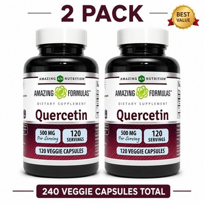 QUERCETIN 500MG 240 CAPS 2 PACK IMMUNE SUPPORT ANTIOXIDANT VEGGIE USA FAST SHIP