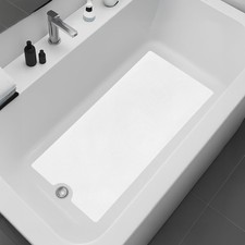 Peel and Stick Bathtub Mat - White Adhesive Vinyl Anti Slip with Drain Cut Ou...