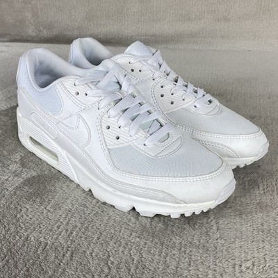 Nike Air Max 90 DH8010-100 Womens Size 9 Triple White Leather Running Shoes NEW