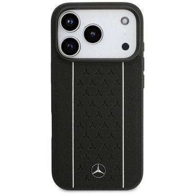 Mercedes iPhone 17 Pro Hülle Case MagSafe Genuine Leather Star Pattern black
