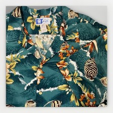 Vintage 80  s RJC Hawaiian Shirt Men  s 2XL Dark Green Fish Floral Made In Hawaii