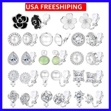 16 Pairs Clip On Earrings for Women Cute Earring Charming Fashion Dangle Drop...