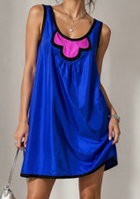 Cynthia Rowley 100% Silk Shift Dress Blue Pink Mod Sleeveless Mini Size 10