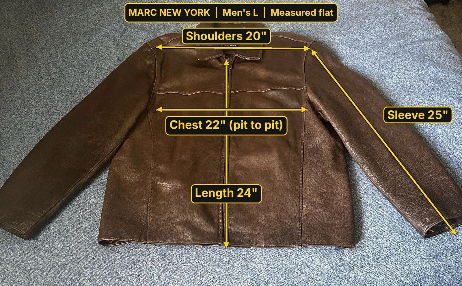 Marc New York Andrew Marc Mens Large Brown Pebbled Leather Bomber Jacket Heavy - product detail image 14
