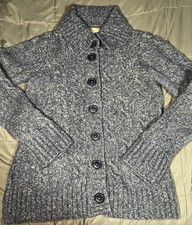 Vintage L.L.Bean Blue Multicolor Wool Blend Cardigan Sweater Women  s Size Med