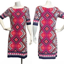 Eliza J Women's Sz 4 Geomertric Print Short Sleeve Jersey Knit Shift Dress Dress