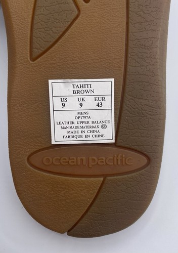 Ocean Pacific Tahiti Brown Leather Men s Open Toe Slip On Sandals Size 9 - Picture 8 of 9