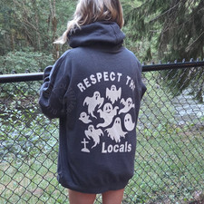 Felpa con cappuccio Respect the Locals Ghost - divertente maglione Halloween stampa fronte e retro