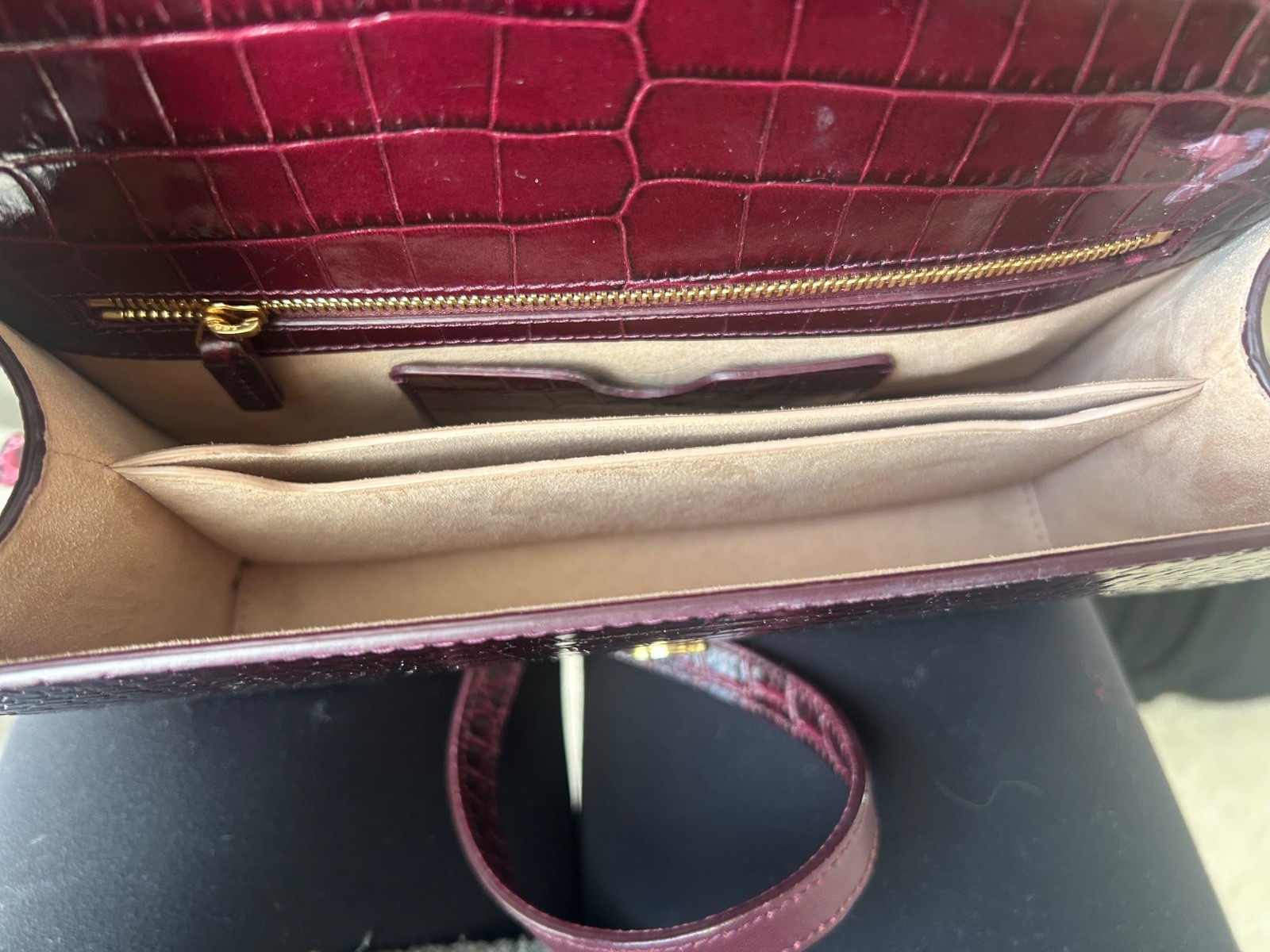Alexander McQueen Croc Burgundy Leather Handbag, with iconic jewelled detailing image 8
