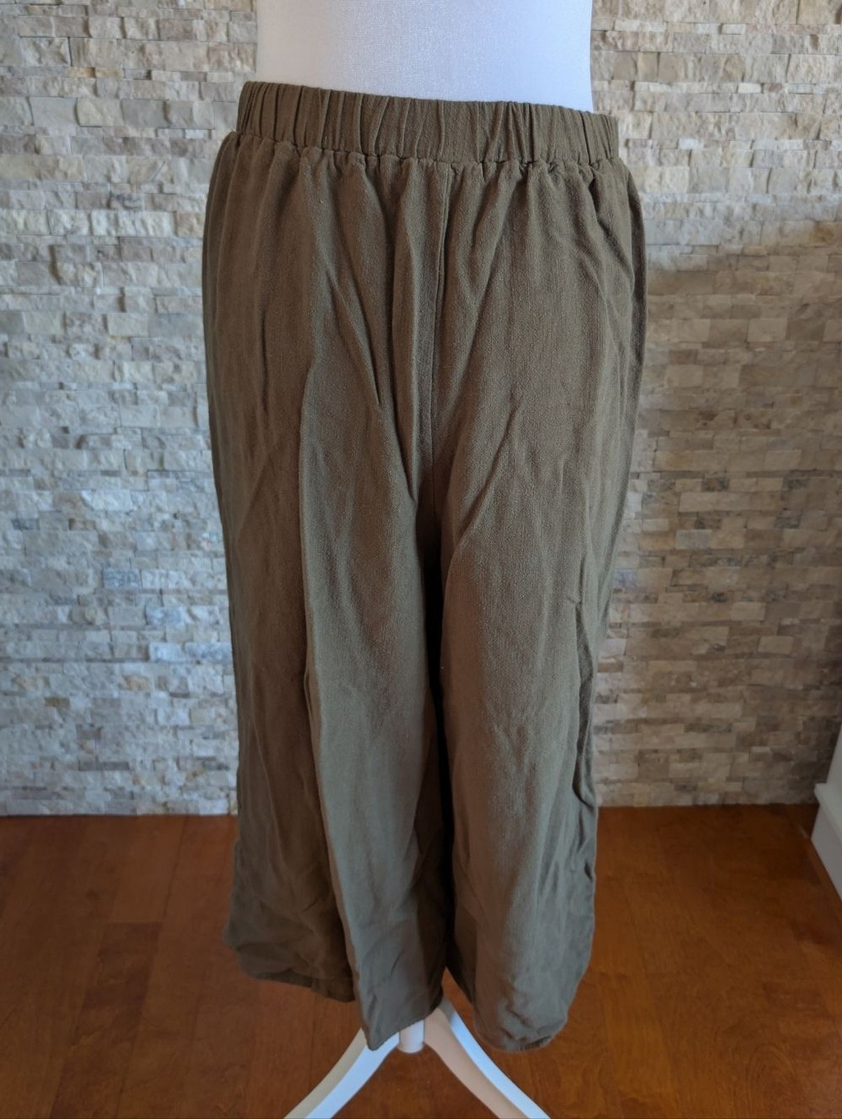 Linen Blend Green Gaucho Capri Cropped Wide Leg Pants High Rise Size S Beach Eco image 3
