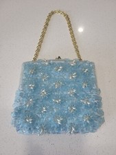 Vintage Delill Flapper Blue Art Deco Beaded Evening Clutch Handbag Beads Pearls