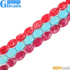 Colorful Sea Sediment Jasper Gemstone Oval Flat Beads For Jewelry Making 15"