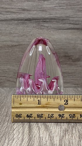 Jacob Hawaii Glass Egg Shaped Paperweight Pink White Signed 1996 - Imagen 17 de 17