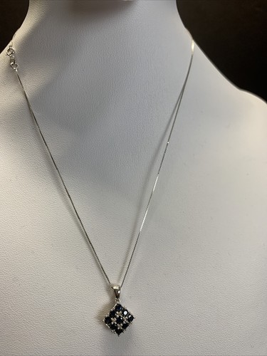 Natural Sapphire 14K White Gold Diamond Necklace 2.8 Gram 16" Inch - Picture 1 of 12