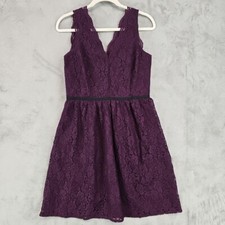 Ann Taylor LOFT Dress Womens Size 4 Purple Floral Lace Fit & Flare Elegant Lined