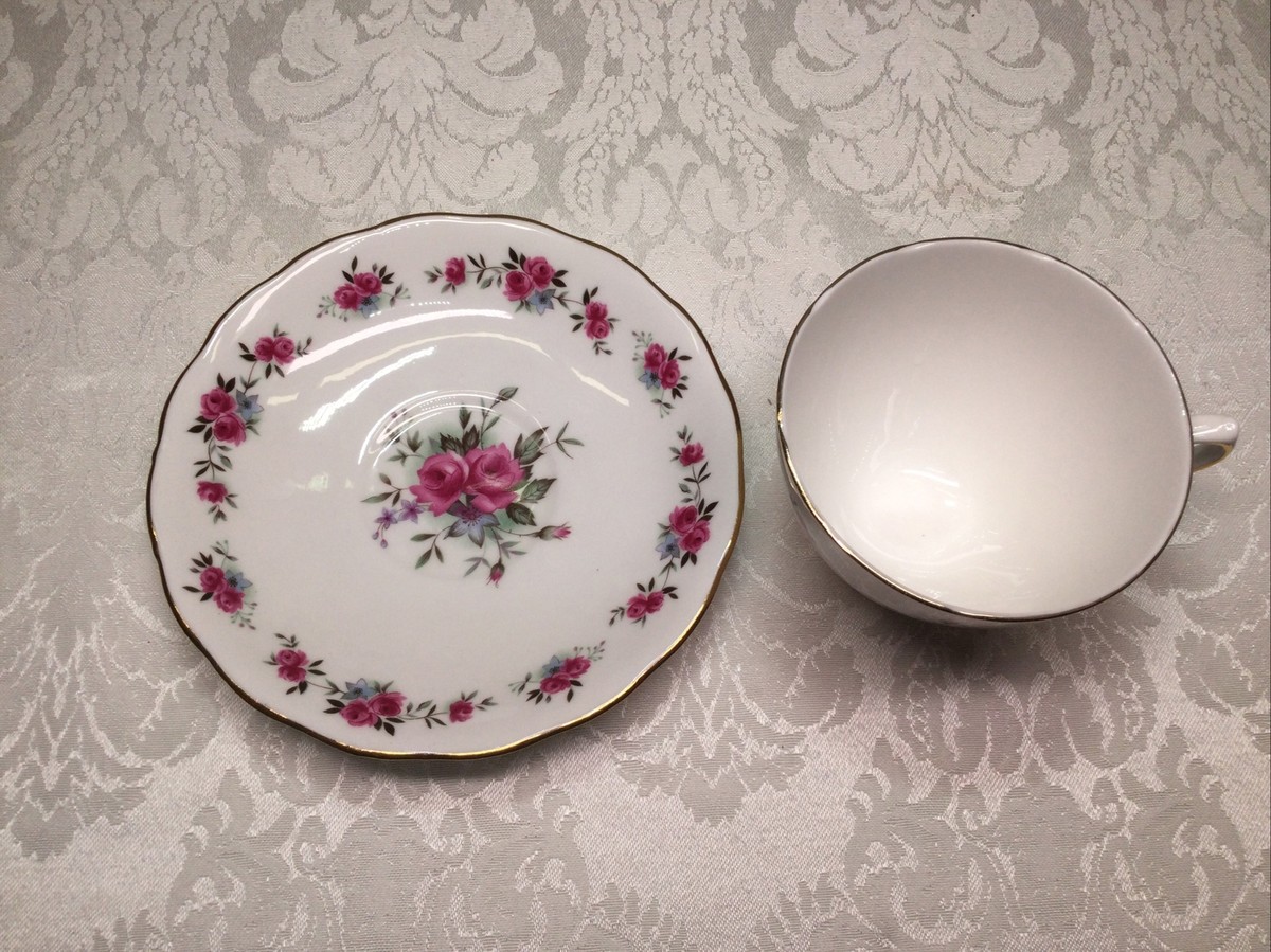 【Anne】 QUEEN ANNE Tea Cup and Saucer Pink Rose Gold Rim Bone China
