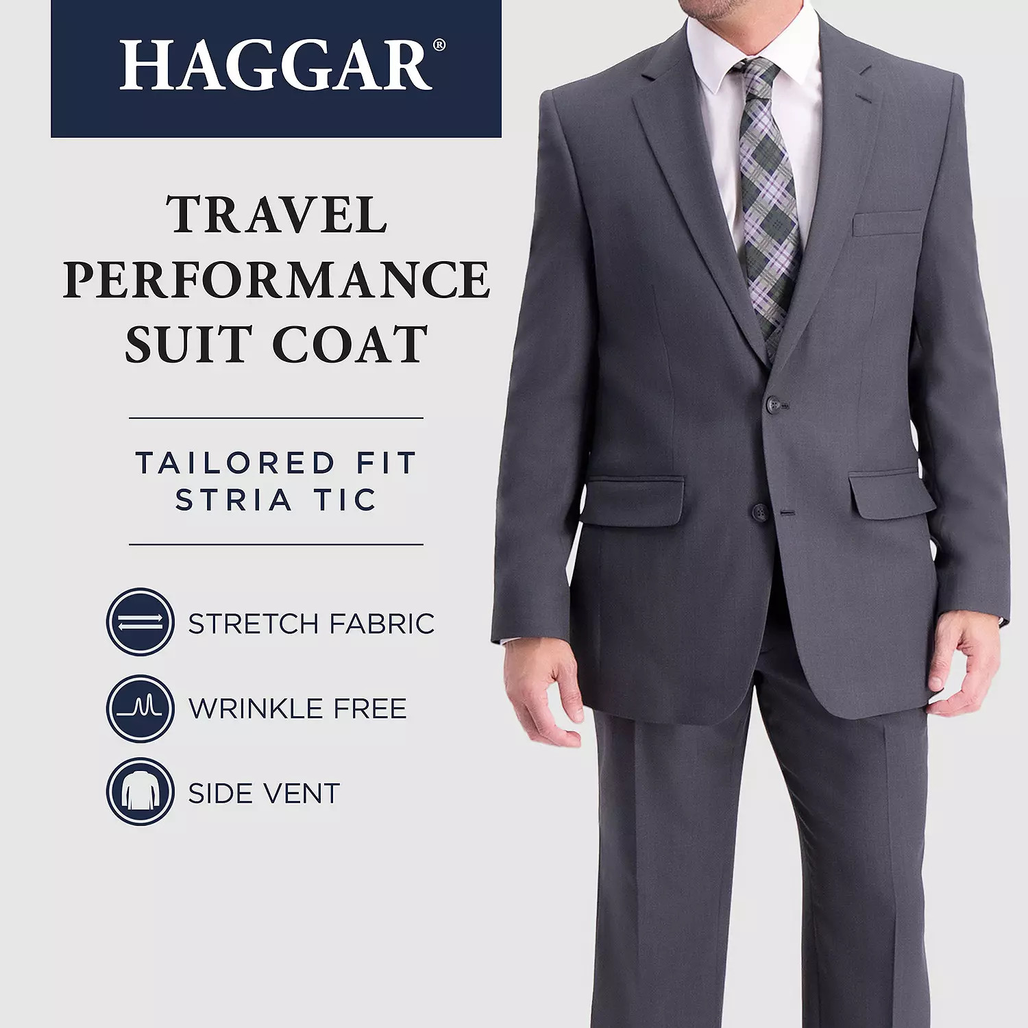 Men&rsquo;s Haggar Travel Performance Tailored Fit Stretch Suit Jacket Size 46R