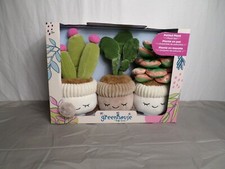 Greenhouse Potted Plants Plush Set Rubber Tree, Succulent, Flowering Cactus NIB