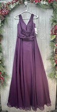 Chiffon Dress Sash Eggplant Size12 Bridesmaid Sleeveless Angelina Faccenda NEW