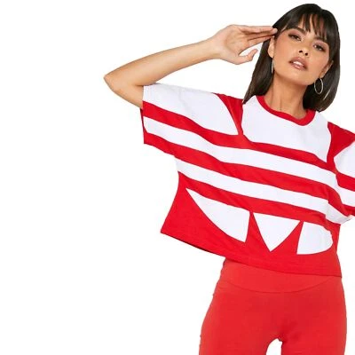 adidas Originals Large Logo Trefoil Tee Oversize Crop Shirt Rot - Bild 1 von 4