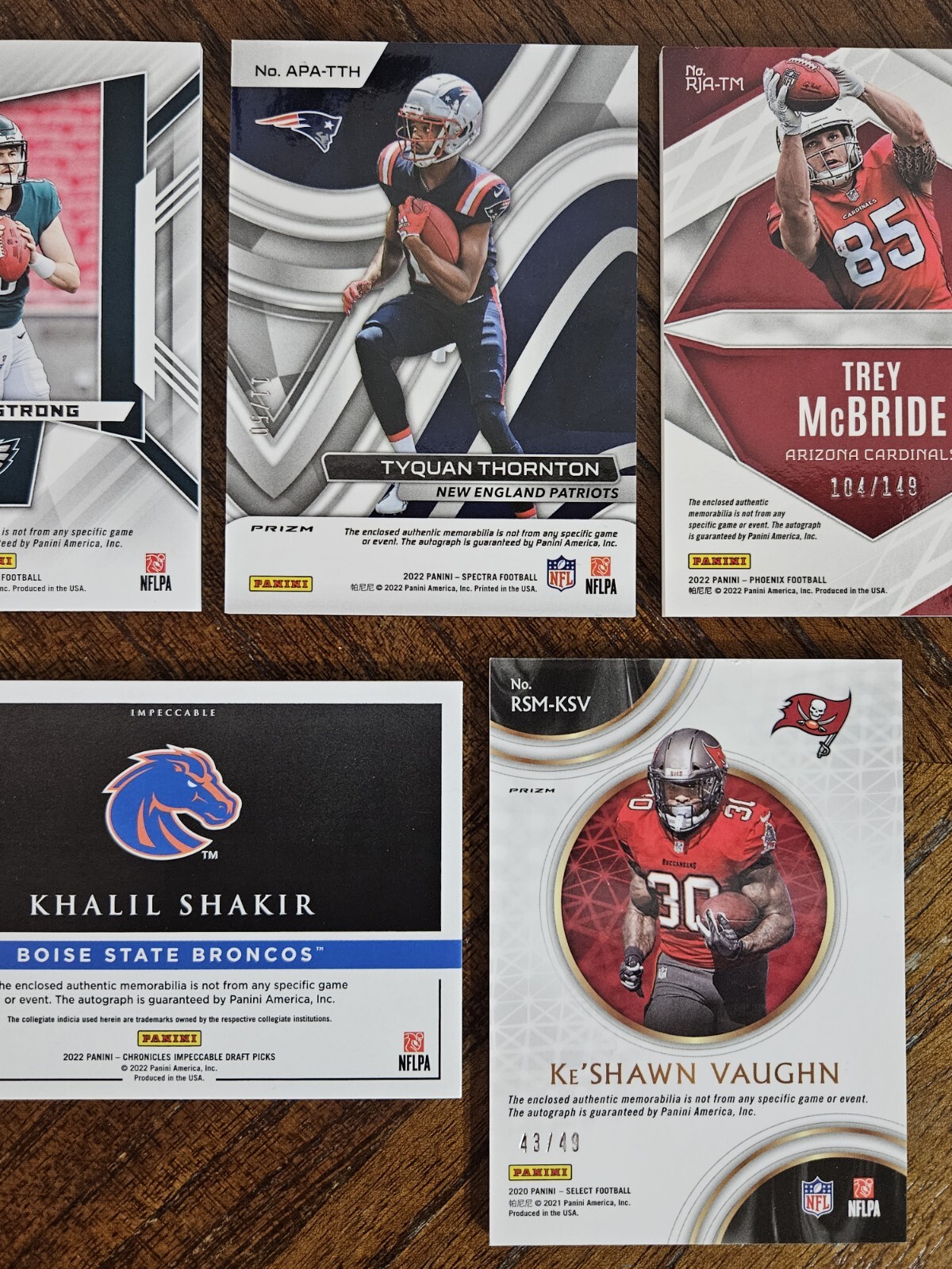 (5) 2020 & 2022 PANINI FOOTBALL ROOKIE PATCH AUTO d RPA CARDS NMMT